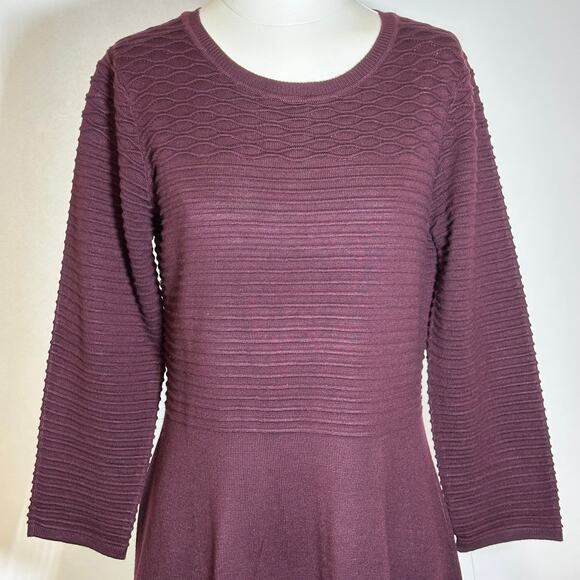 NWT JH Jessica Howard Maroon Ribbed 3/4 Sleeve Sweater Dress Womens Size Medium - Picture 2 of 12